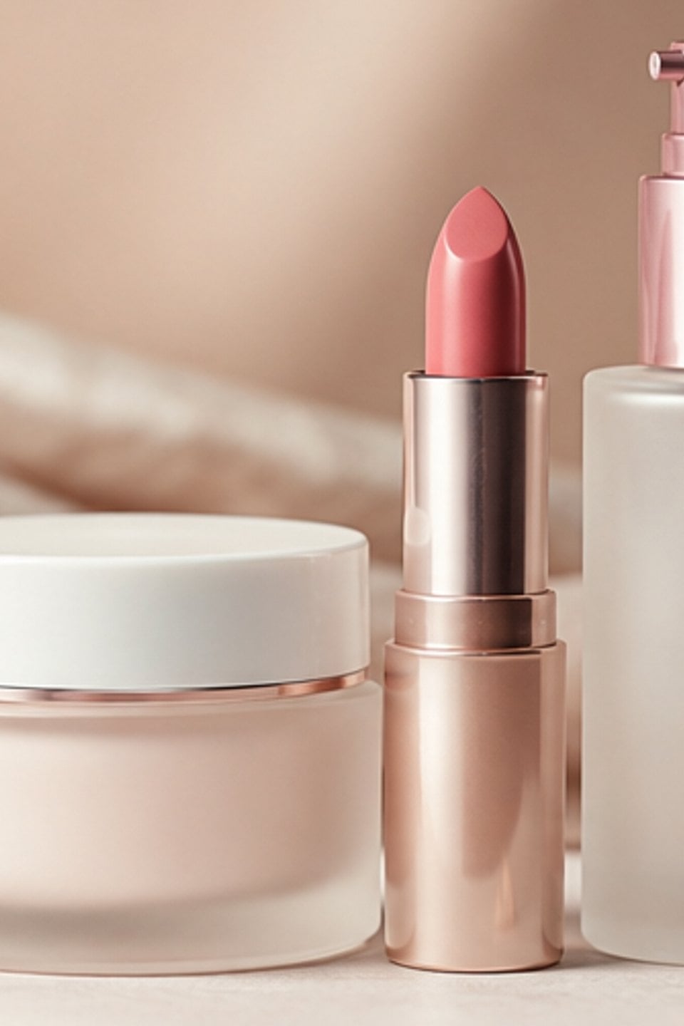 Pink lipstick with cream jars