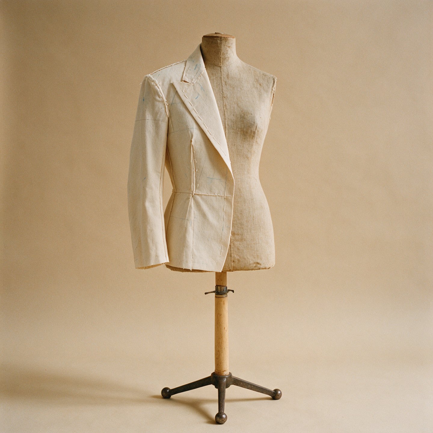 Calico toile draped on a tailor's stand