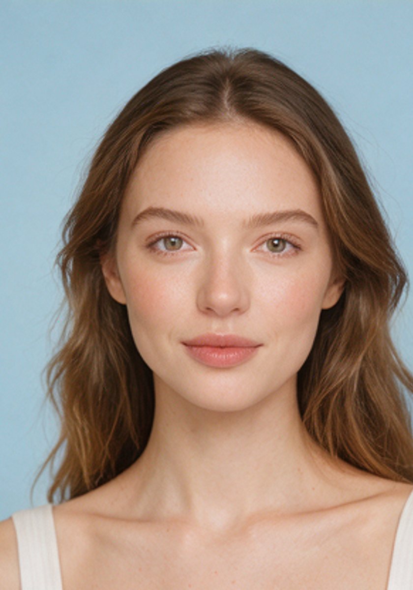 Studio portrait against a powder blue backdrop