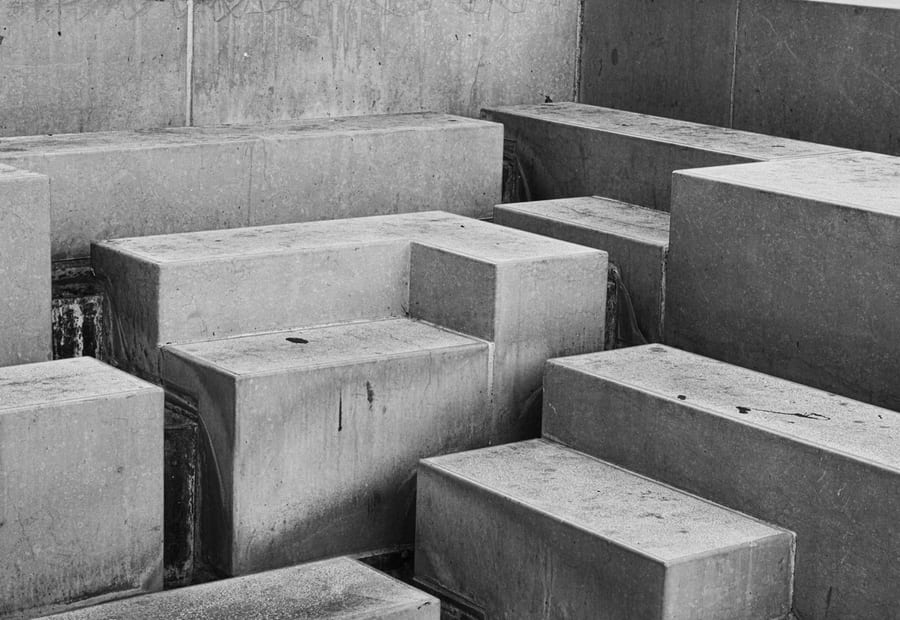Stacked concrete blocks in hard raking light.