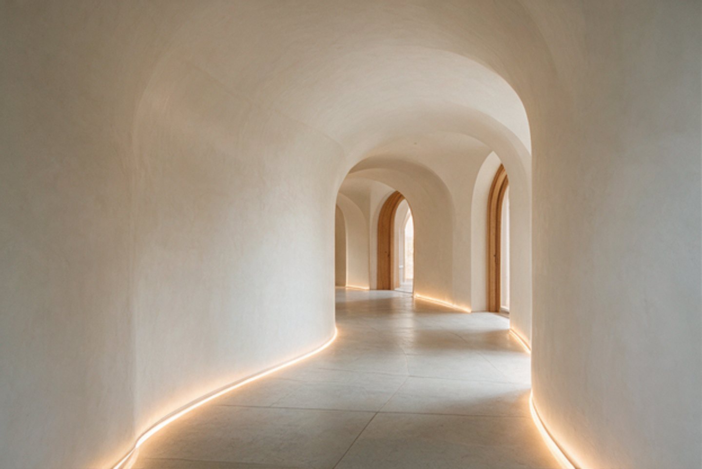 Vaulted corridor in cream plaster