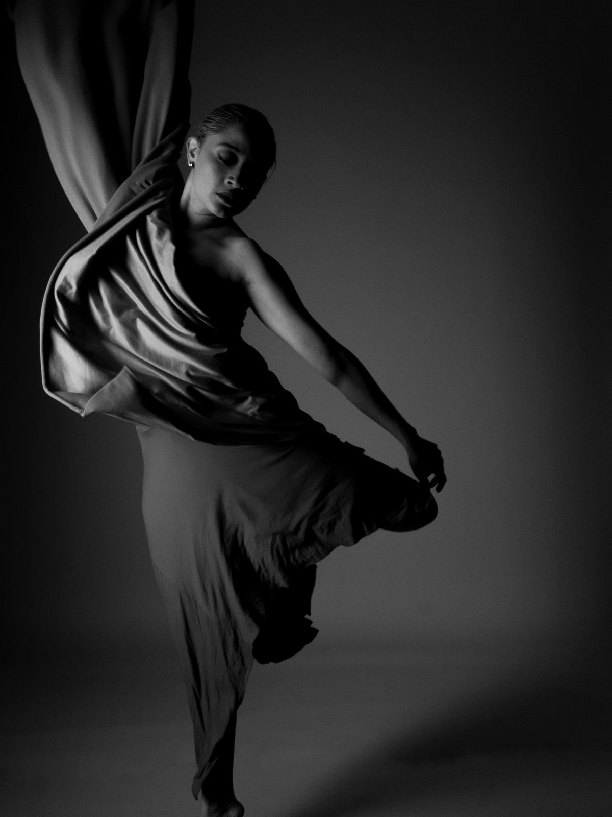 Fabric swung mid-turn