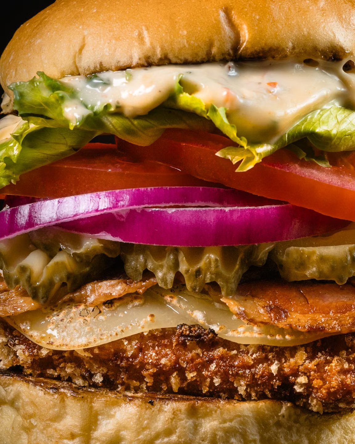 Loaded double burger, close up