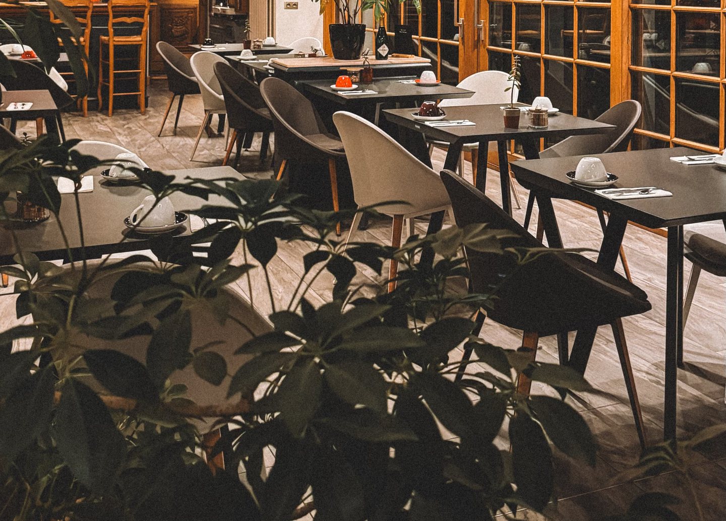 Warm-lit dining room