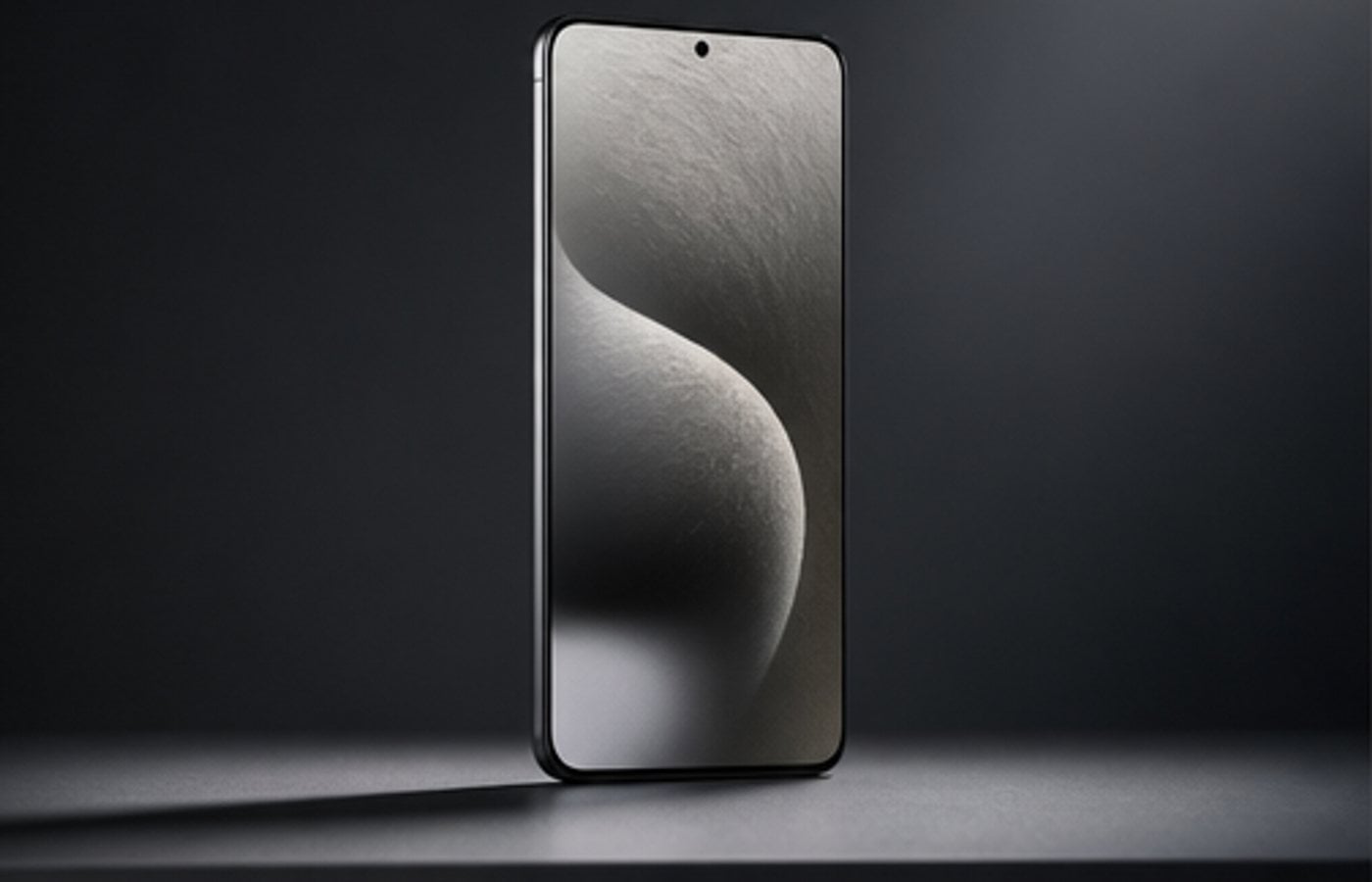 Smartphone standing upright in studio shadow