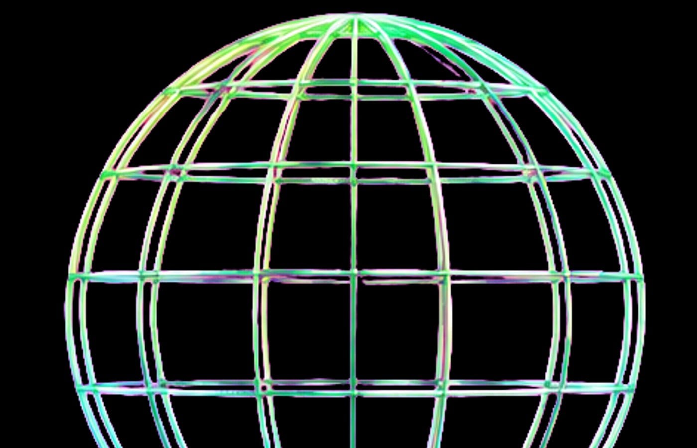 Iridescent wireframe sphere on black