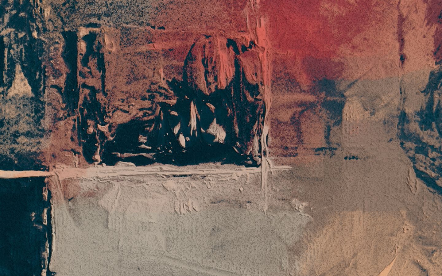 Scorched — burnt red and charcoal impasto