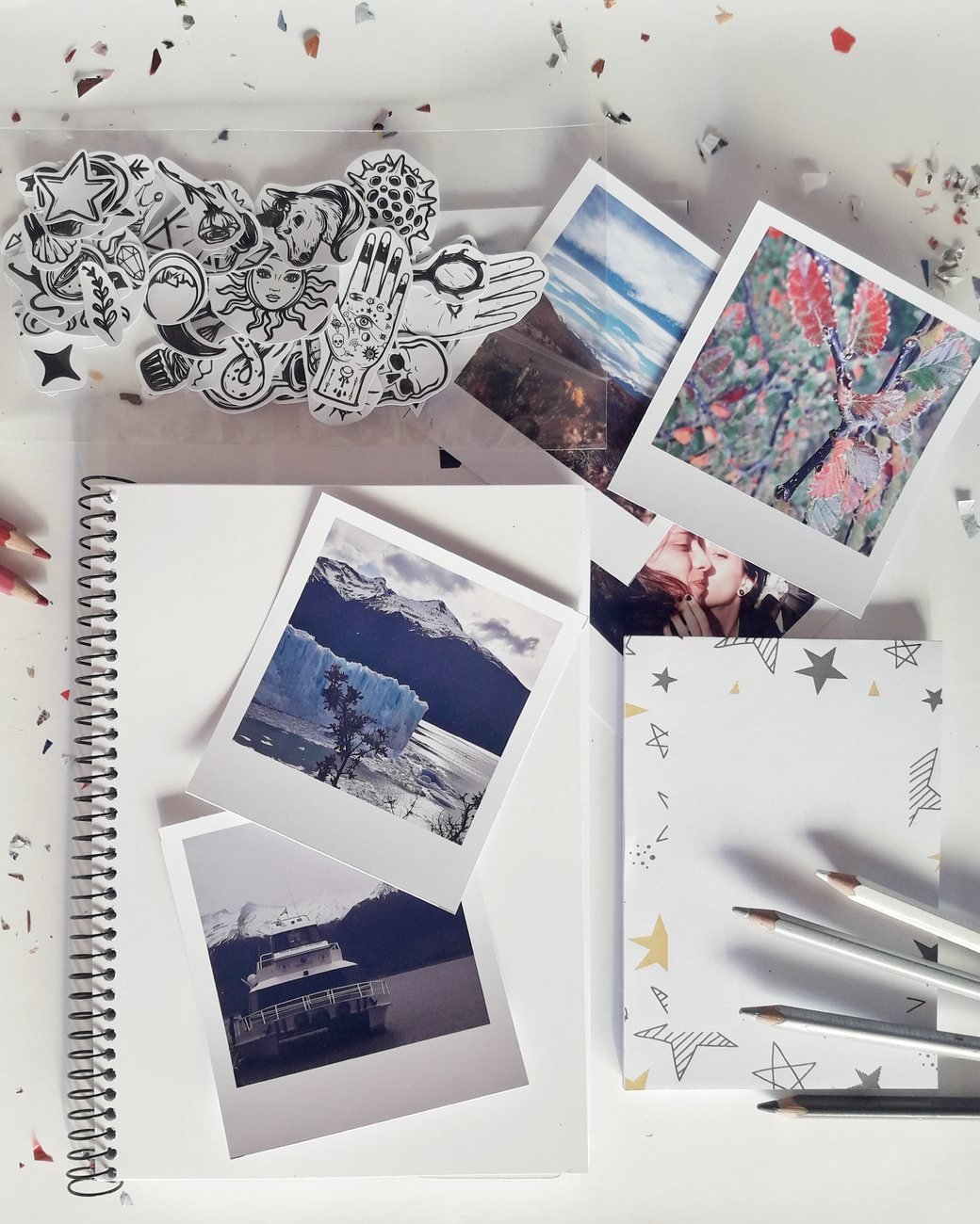 Moodboard of sketches and printed references
