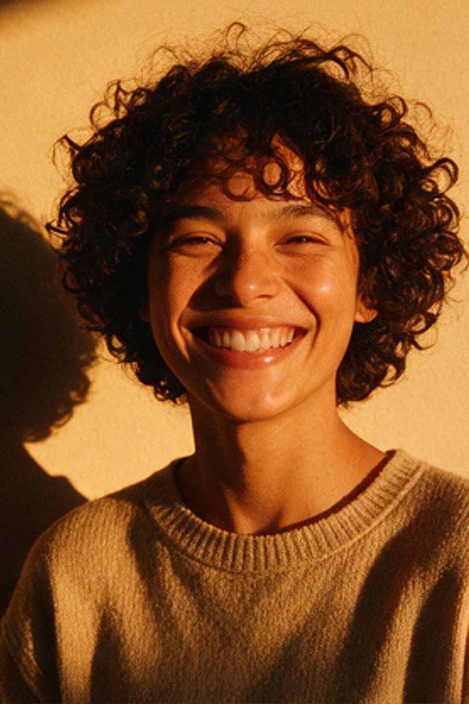 Portrait of a woman laughing in warm evening light