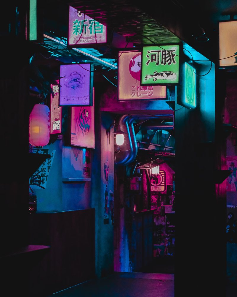 Neon alley in Tokyo at night