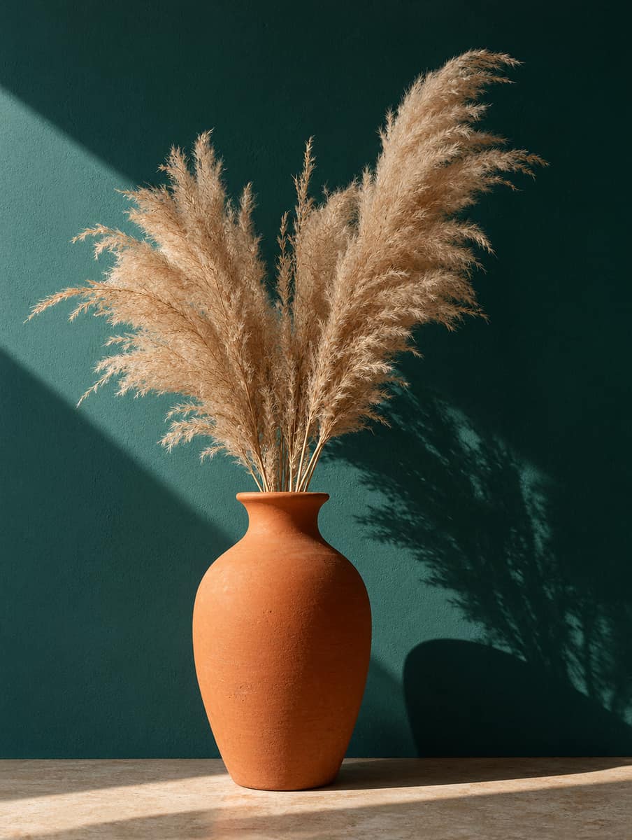 Hierba de la pampa en un jarrón de terracota