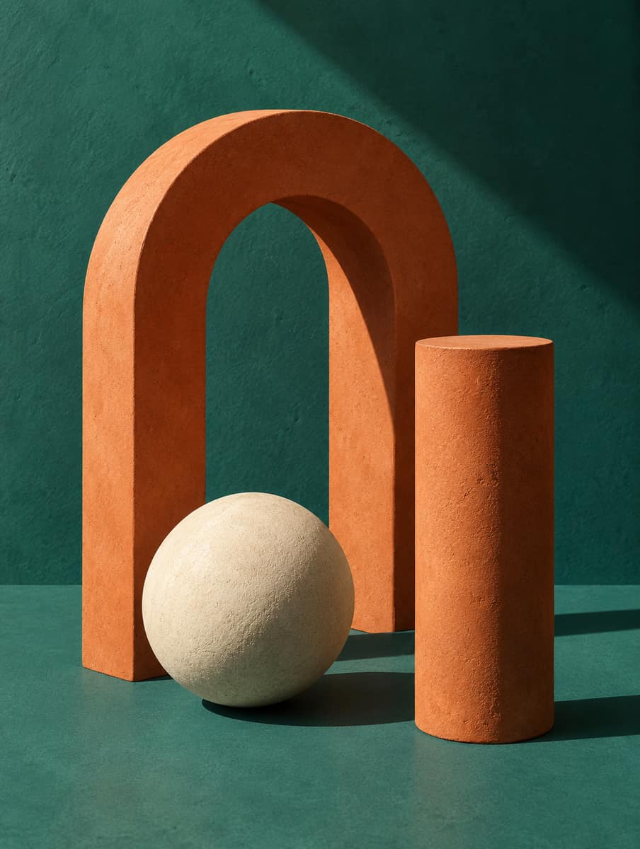 Formas de yeso en arco, esfera y cilindro