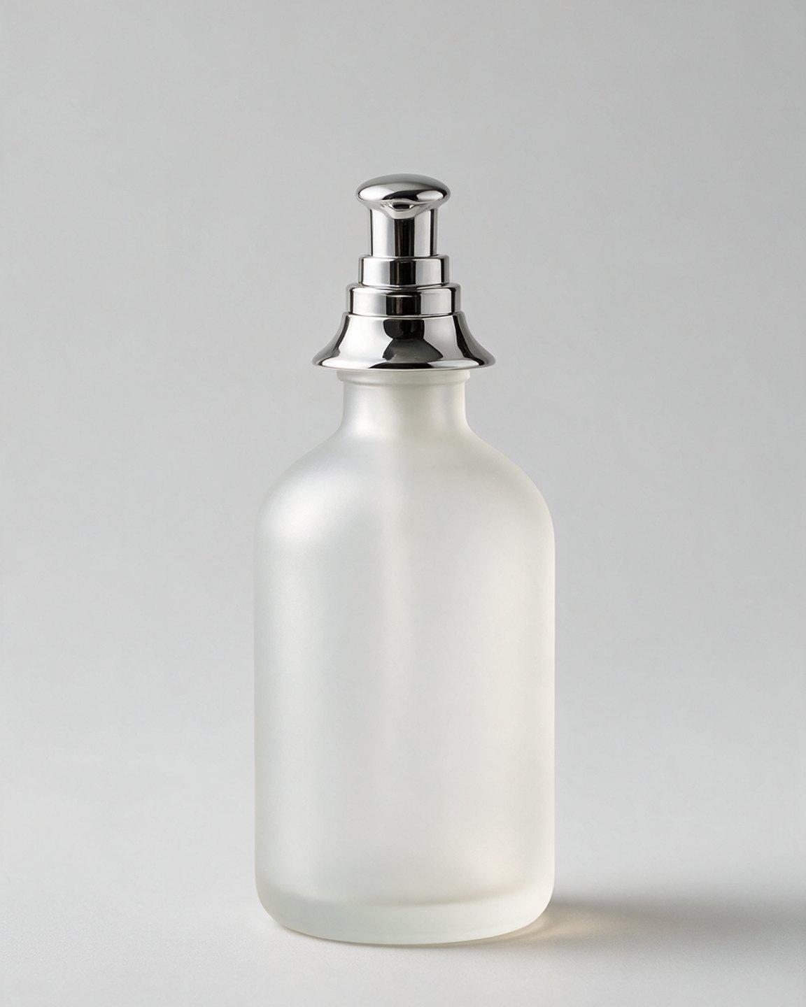 Frosted glass foaming cleanser with chrome pump